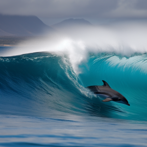 Delfin auf einer Welle