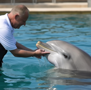 Delfin interagiert mit mensch