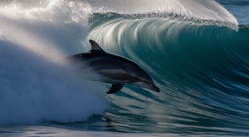 Delfin schwimmt auf Welle