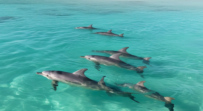 Delfine schwimmen im Schwarm in Shark Bay